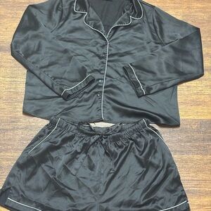 Forever 21 Black Satin Pajama Set with White Trim